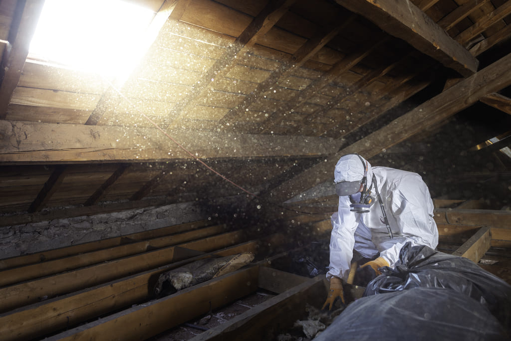 Professionnel installant de la laine de verre